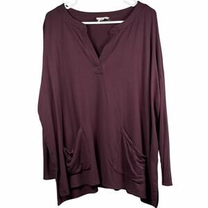 Loft Outlet Sweater Women Size L Burgundy Knit Cozy V Neck Pockets Fleece Lined